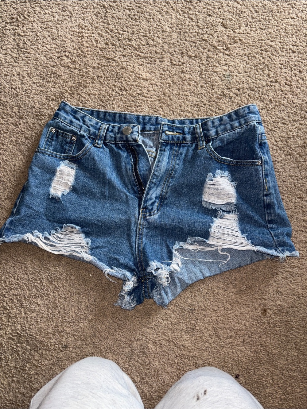 SHEIN Blue Distressed High-Waist Jean Shorts